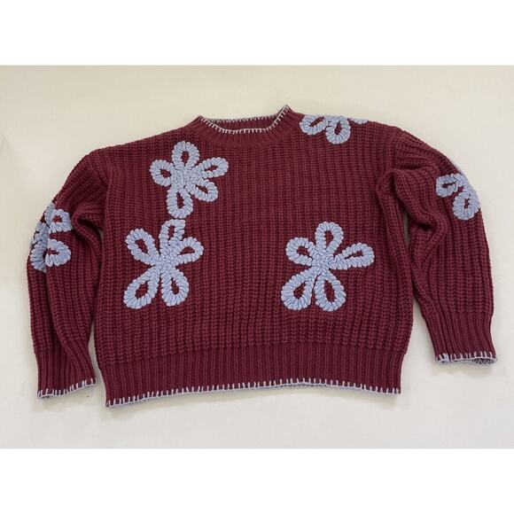 Listicle Chunky‎ Knit Sweater Size Small Oversized Baggy Boho Flowers - Picture 1 of 9